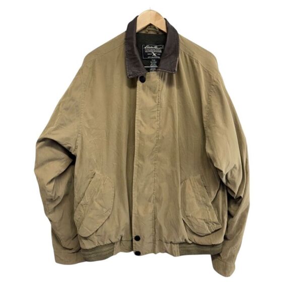Eddie Bauer Jacket Size Tall Large Insulated Bomber Leather Collar Outdoors VTG‎ - Picture 1 of 8